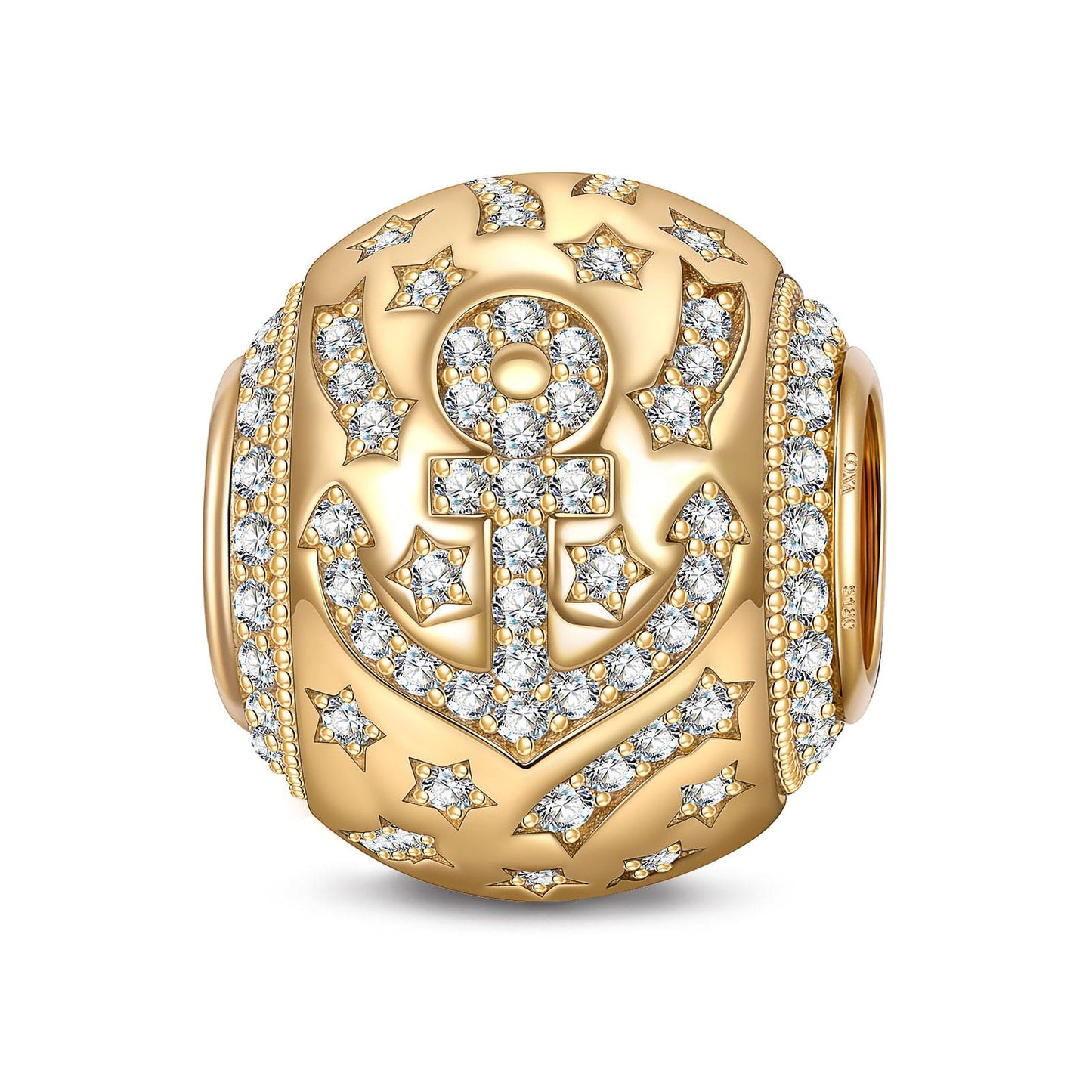 Anchor and Stars Tarnish-resistant Silver Charms In 14K Gold Plated