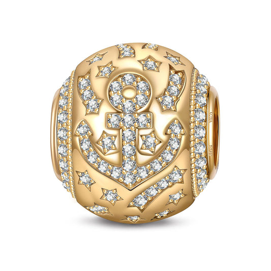 gona- Anchor and Stars Tarnish-resistant Silver Charms In 14K Gold Plated
