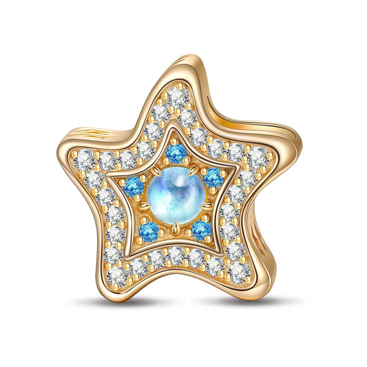 gona- Moonstone Starfish Tarnish-resistant Silver Charms In 14K Gold Plated