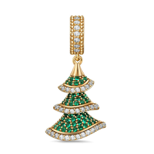 gona- Dancing Christmas Tree Tarnish-resistant Silver Dangle Charms In 14K Gold Plated