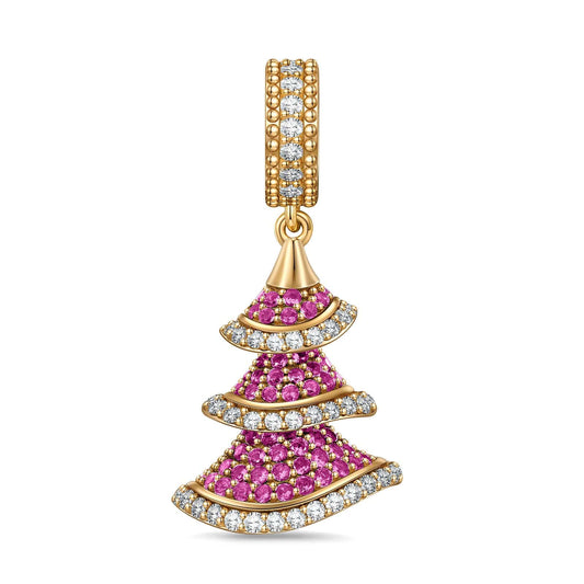 gona- Dancing Christmas Tree Tarnish-resistant Silver Dangle Charms In 14K Gold Plated