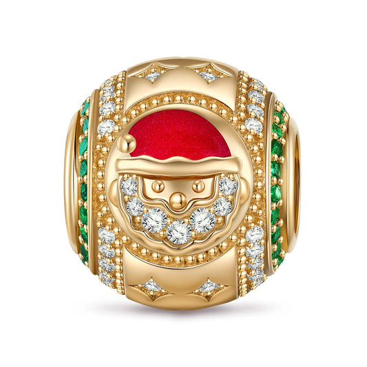 gona- Red-Capped Santa Tarnish-resistant Silver Charms With Enamel In 14K Gold Plated