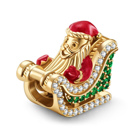 gona- Santa Claus on the Sleigh Tarnish-resistant Silver Charms With Enamel In 14K Gold Plated