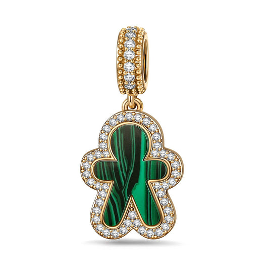 gona- Emerald Gingerbread Man Tarnish-resistant Silver Dangle Charms with Malachite In 14K Gold Plated
