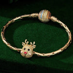 Adorable Reindeer Tarnish-resistant Silver Charms With Enamel In 14K Gold Plated