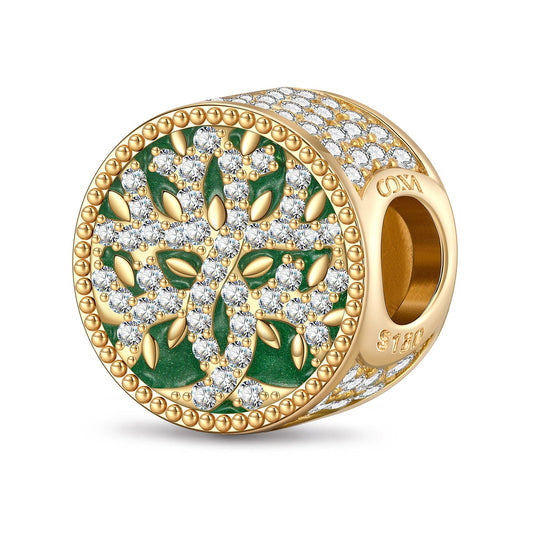 gona- Tree of Life Tarnish-resistant Silver Charms With Enamel In 14K Gold Plated
