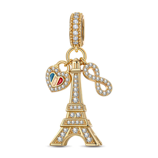 gona- Eiffel Flair Tarnish-resistant Silver Dangle Charms With Enamel In 14K Gold Plated