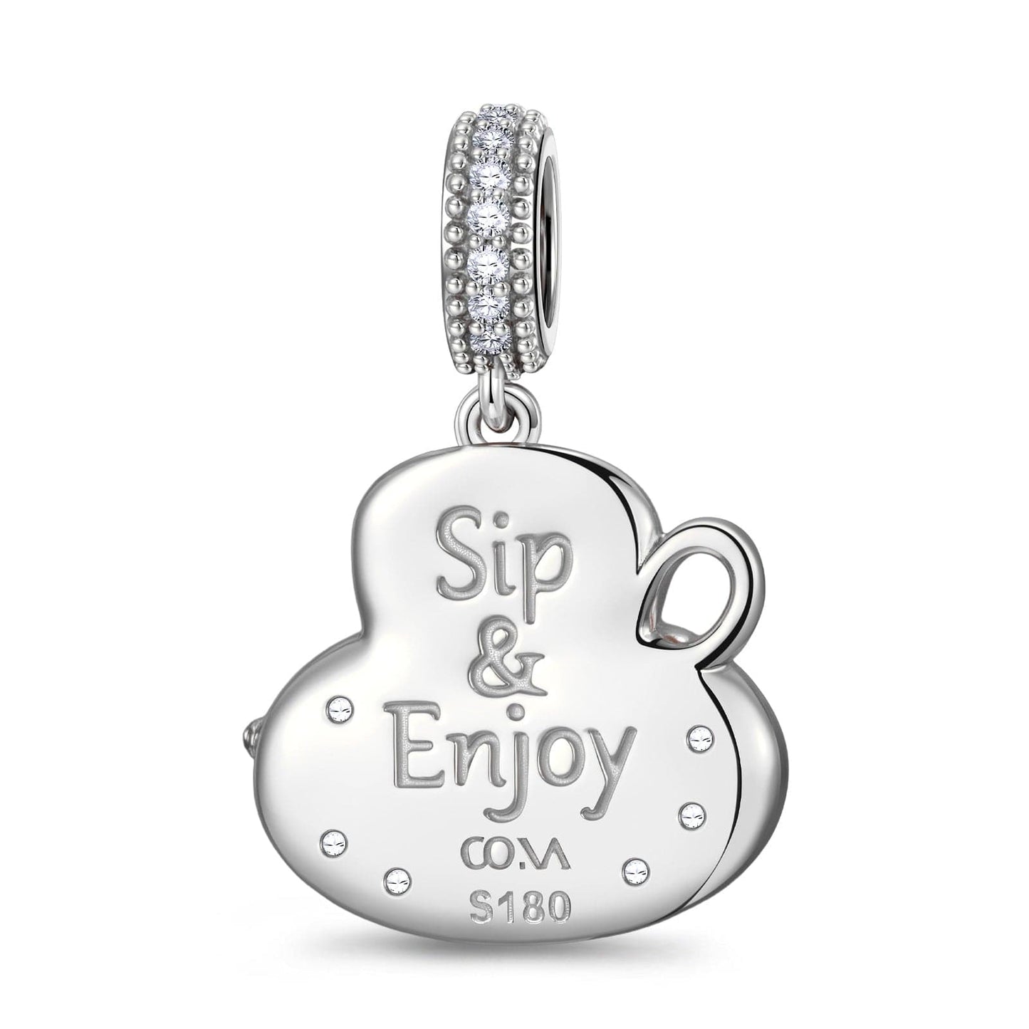 My Coffee Time Tarnish-resistant Silver Dangle Charms With Enamel In White Gold Plated