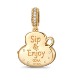 My Coffee Time Tarnish-resistant Silver Dangle Charms With Enamel In 14K Gold Plated