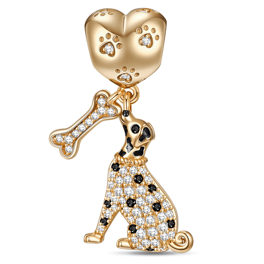 gona- Dalmatian's Love Tarnish-resistant Silver Dangle Charms With Enamel In 14K Gold Plated