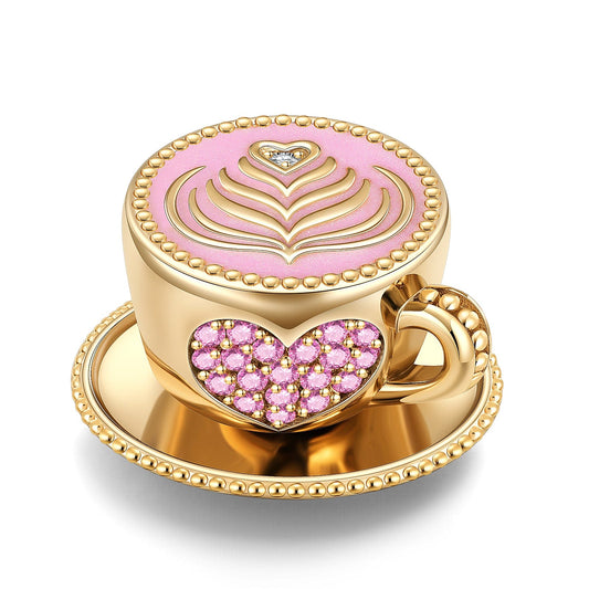 gona- Cup of Leisure Tarnish-resistant Silver Charms With Enamel In 14K Gold Plated
