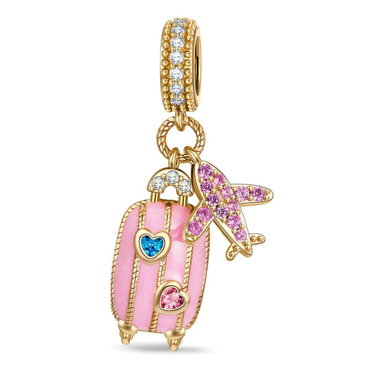 gona- Globe Trotter Tarnish-resistant Silver Dangle Charms With Enamel In 14K Gold Plated