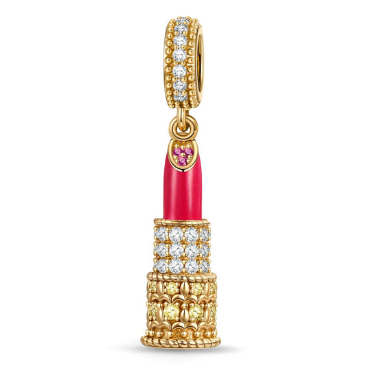 gona- Luxury Lipstick Tarnish-resistant Silver Dangle Charms With Enamel In 14K Gold Plated