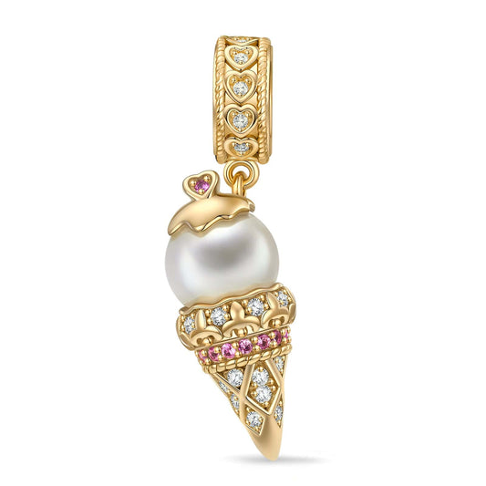 gona- Pearl Ice Cream Tarnish-resistant Silver Dangle Charms In 14K Gold Plated