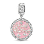 Pink Birthday Wishes Tarnish-resistant Silver Dangle Charms In White Gold Plated