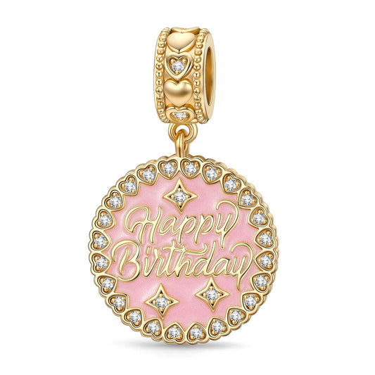 gona- Pink Birthday Wishes Tarnish-resistant Silver Dangle Charms In 14K Gold Plated