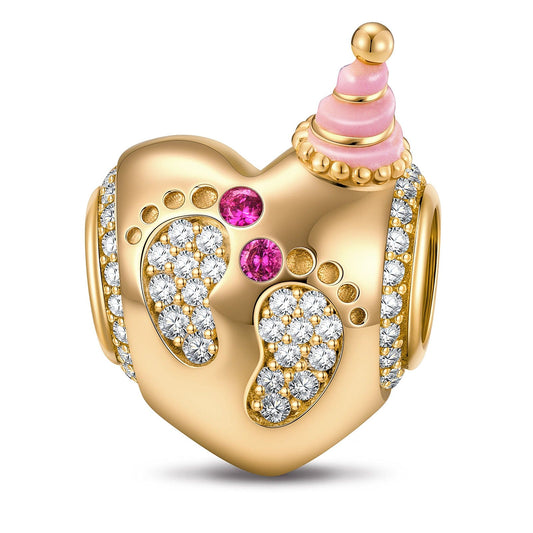 gona- Cherished Beginnings Tarnish-resistant Silver Charms With Enamel In 14K Gold Plated