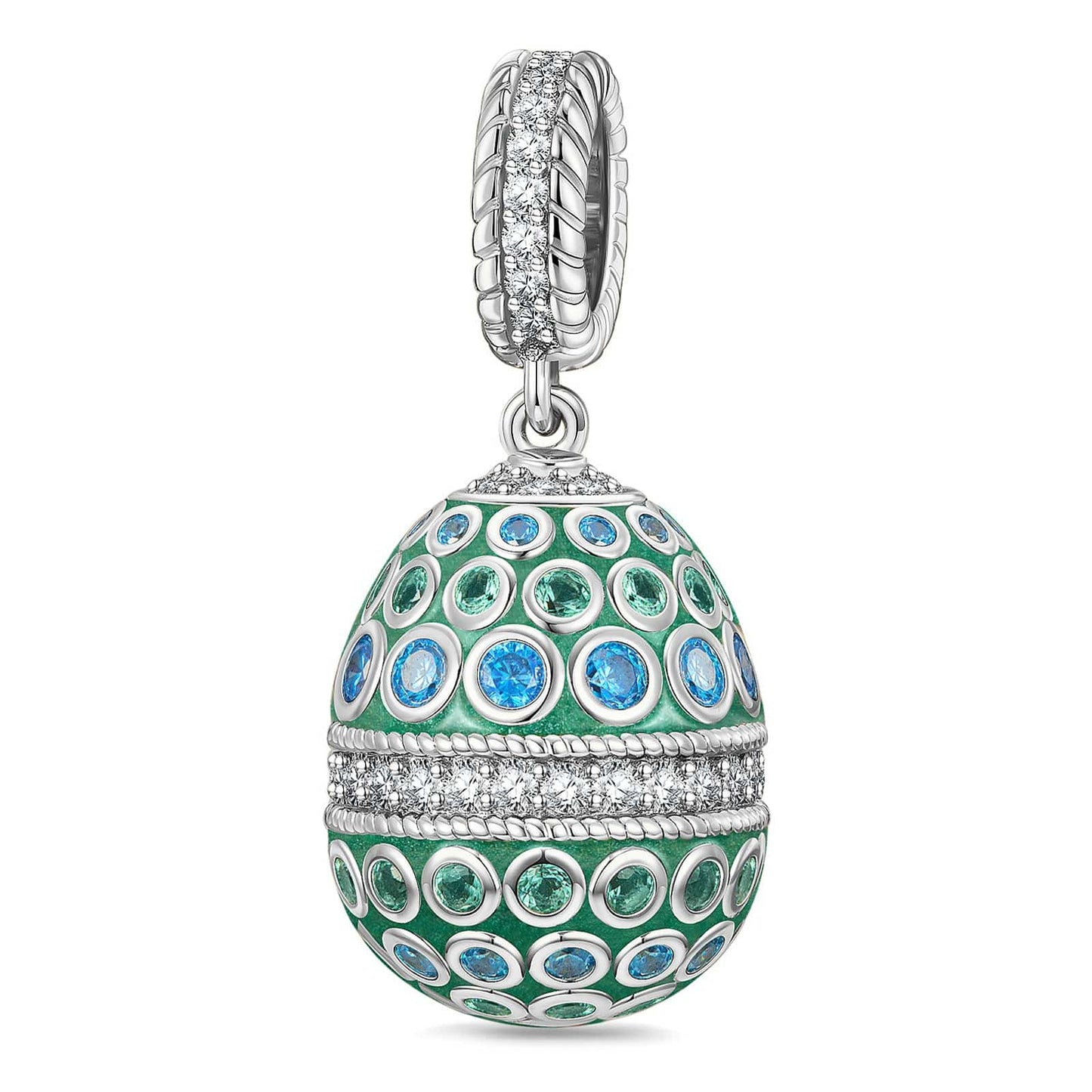 Spring Pulse Tarnish-resistant Silver Easter Egg Dangle Charms With Enamel In White Gold Plated