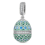 Spring Pulse Tarnish-resistant Silver Easter Egg Dangle Charms With Enamel In White Gold Plated
