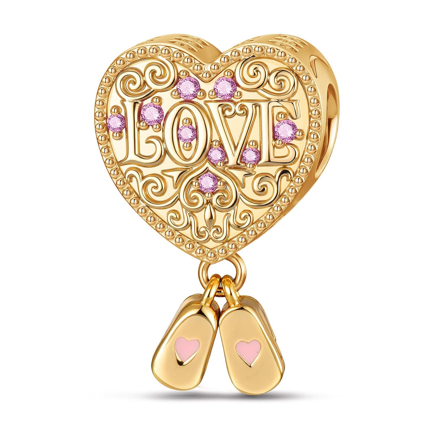 Love-Filled Hearts Tarnish-resistant Silver Dangle Charms In 14K Gold Plated