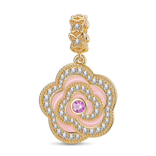 gona- Roseate Love Tarnish-resistant Silver Dangle Charms With Enamel In 14K Gold Plated