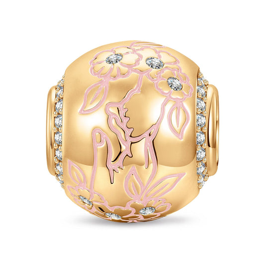 gona- Tender Blossom Tarnish-resistant Silver Charms With Enamel In 14K Gold Plated