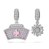 Adorable Nurse Hat Tarnish-resistant Silver Dangle Charms With Enamel In White Gold Plated