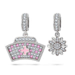 Adorable Nurse Hat Tarnish-resistant Silver Dangle Charms With Enamel In White Gold Plated