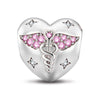 Heartful Caduceus Tarnish-resistant Silver Charms In White Gold Plated
