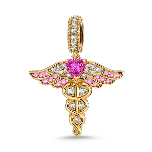 gon- Healing Caduceus Tarnish-resistant Silver Dangle Charms In 14K Gold Plated
