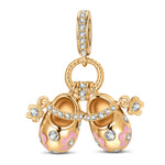 Adorable Baby Shoes Tarnish-resistant Silver Dangle Charms With Enamel In 14K Gold Plated