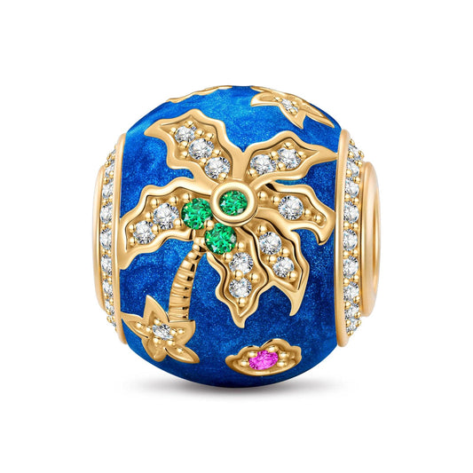gona- Coconut Tree Tarnish-resistant Silver Charms With Enamel In 14K Gold Plated