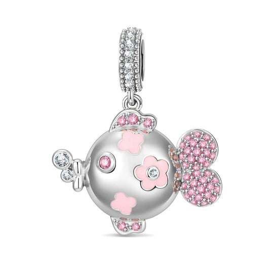 gona- Adorable Fish Tarnish-resistant Silver Dangle Charms With Enamel In White Gold Plated