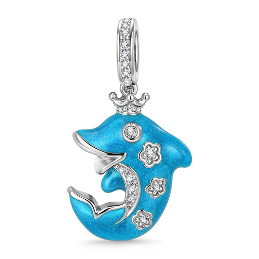 gona- Glowing Dolphin Tarnish-resistant Silver Dangle Charms With Enamel In White Gold Plated