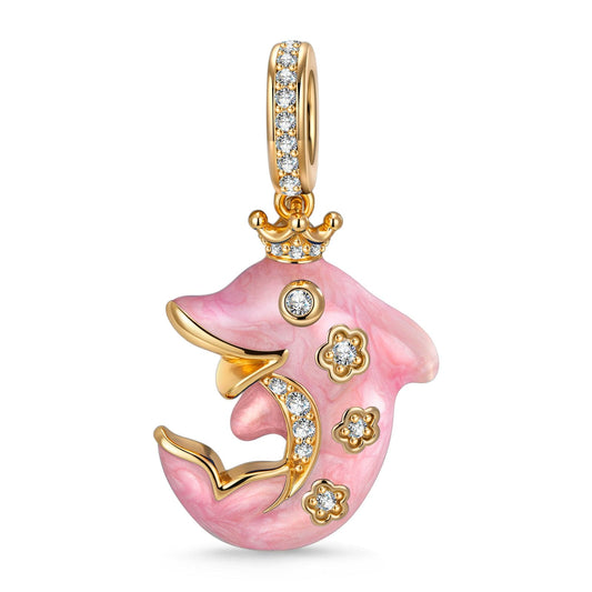 gona- Glowing Dolphin Tarnish-resistant Silver Dangle Charms With Enamel In 14K Gold Plated