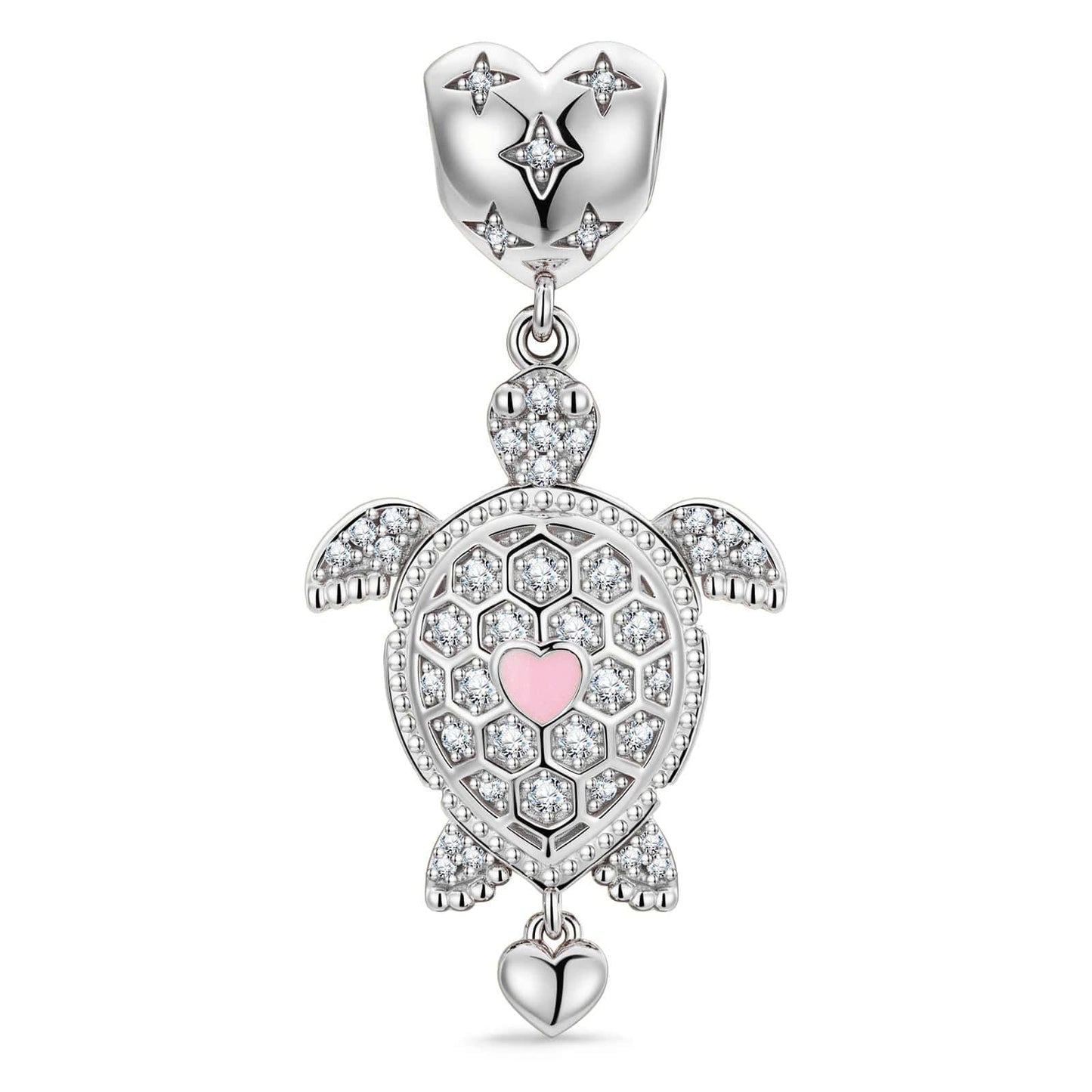 Heartfelt Turtle Tarnish-resistant Silver Dangle Charms With Enamel In White Gold Plated