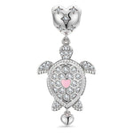Heartfelt Turtle Tarnish-resistant Silver Dangle Charms With Enamel In White Gold Plated