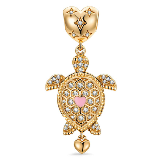 gona- Heartfelt Turtle Tarnish-resistant Silver Dangle Charms With Enamel In 14K Gold Plated