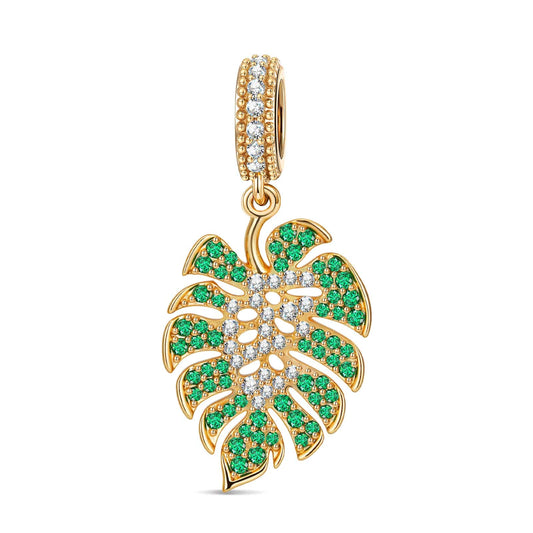 gona- Monstera Leaf Tarnish-resistant Silver Dangle Charms In 14K Gold Plated