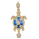 Sapphire Turtle Tarnish-resistant Silver Dangle Charms With Enamel In 14K Gold Plated