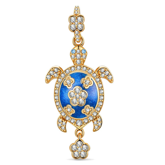 gona- Sapphire Turtle Tarnish-resistant Silver Dangle Charms With Enamel In 14K Gold Plated