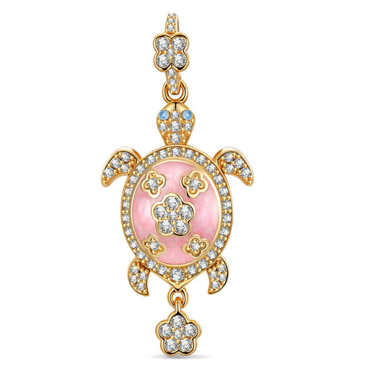 gona- Blush Turtle Tarnish-resistant Silver Dangle Charms With Enamel In 14K Gold Plated