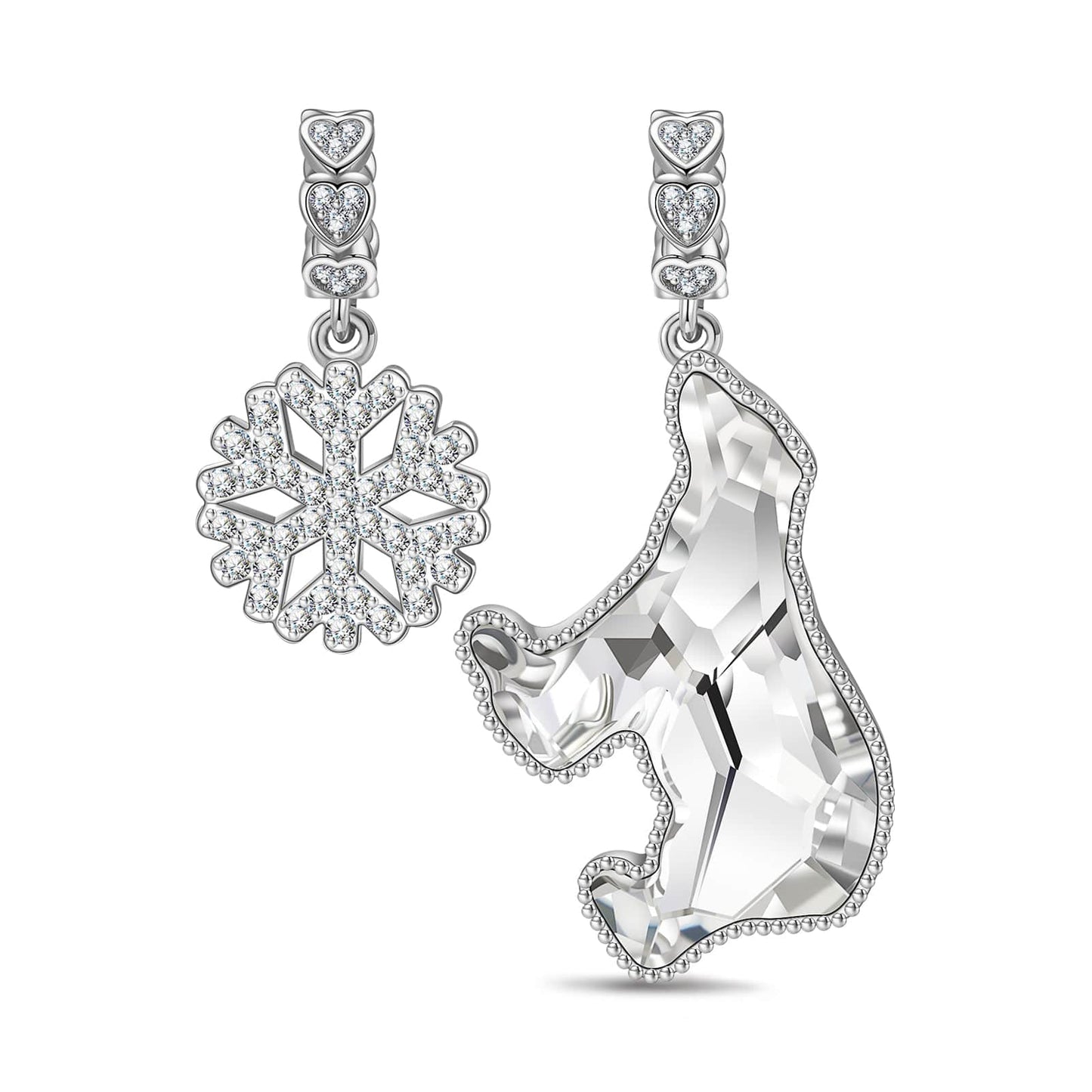 Polar Bears and Snowflake Tarnish-resistant Silver Dangle Charms with Crystal from Swarovski In White Gold Plated