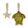 Turtle and Starfish Tarnish-resistant Silver Dangle Charms with Crystal from Swarovski In 14K Gold Plated