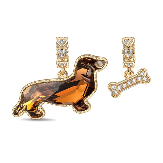 gona- Playful Pup Tarnish-resistant Silver Dangle Charms with Crystal from Swarovski In 14K Gold Plated