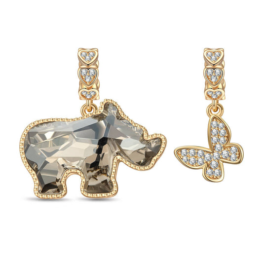 gona- Rhino Guardian Tarnish-resistant Silver Dangle Charms with Crystal from Swarovski In 14K Gold Plated