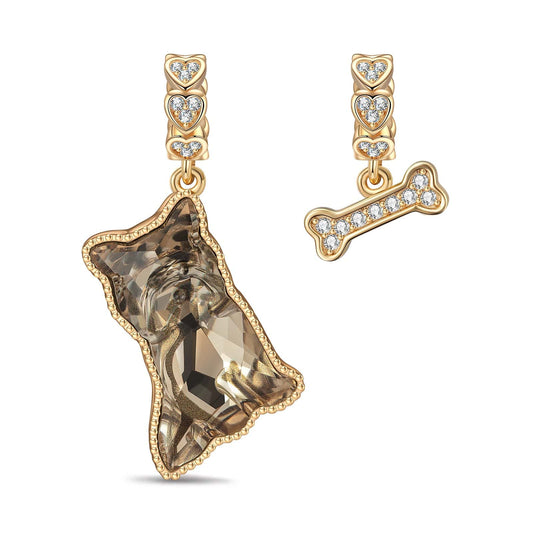 gona- Charming Yorkie Tarnish-resistant Silver Dangle Charms with Crystal from Swarovski In 14K Gold Plated