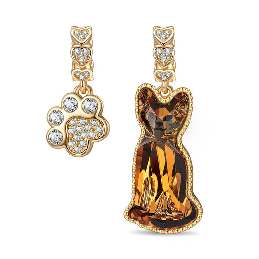 gona- Feline Fantasy Tarnish-resistant Silver Dangle Charms with Crystal from Swarovski In 14K Gold Plated