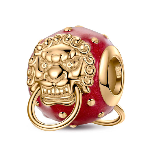 gona- Ancient Lion Gate Tarnish-resistant Silver Charms With Enamel In 14K Gold Plated