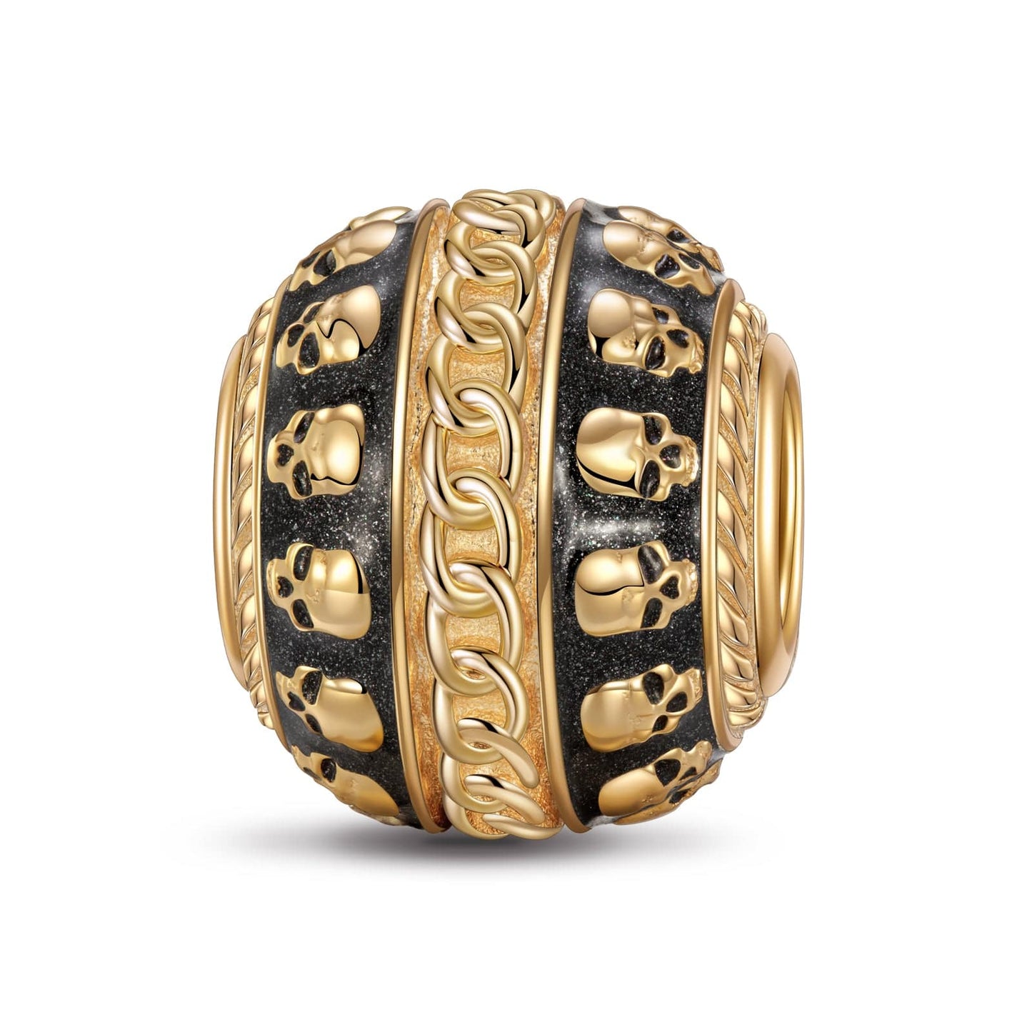 Skulls and Chain XL Size Tarnish-resistant Silver Charms With Enamel In 14K Gold Plated For Men